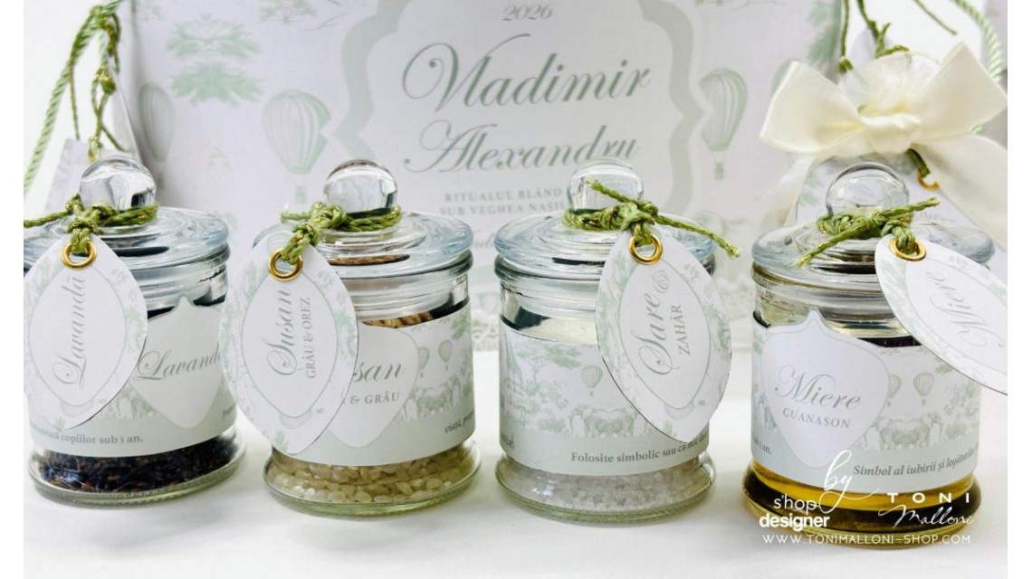 Set prima băiță Green Safari personalizat băiat ritual după botez cu nașii 23